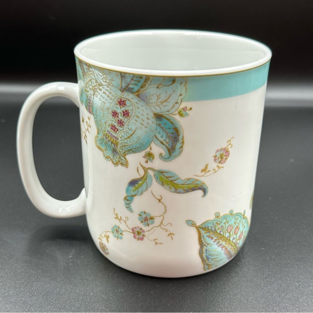 222 FIFTH Eliza Spring Blue Oversized Porcelain Mug Aqua Gold Floral